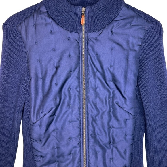 J. McLAUGHLIN Quilted Silk Ribbed Knit Zip Sweater Size Small in Midnight Blue - Picture 10 of 13